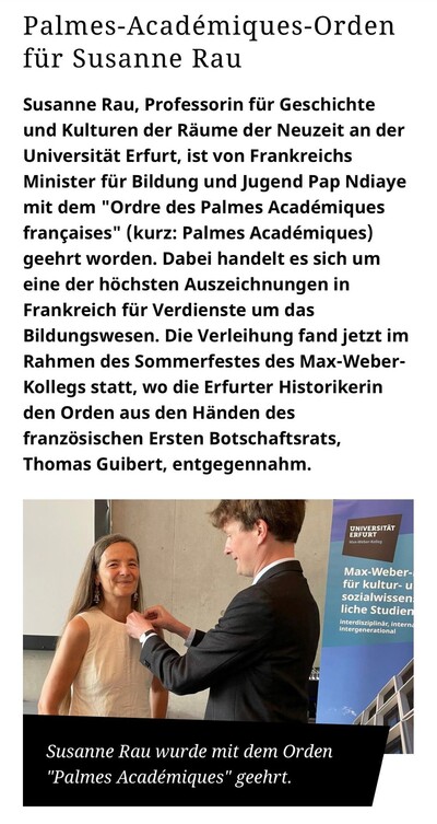 Auszeichnung Prof. Susanne Rau (Universität Erfurt/Presse)